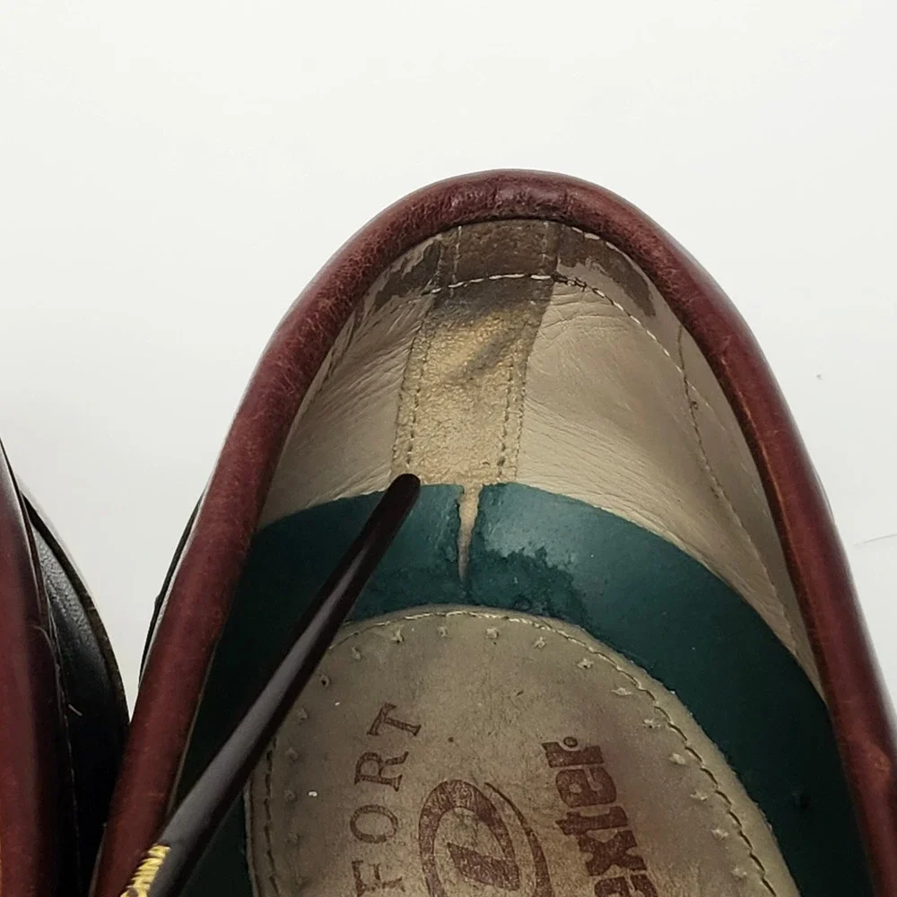 Vintage Dexter Two Tone Kiltie Tassel Loafers Oxblood Green Leather USA 11M